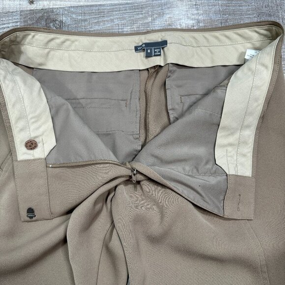 VINCE. Women's Size 6 Asymmetric Harem Trousers Leather Trim Brown Taupe - Picture 11 of 16